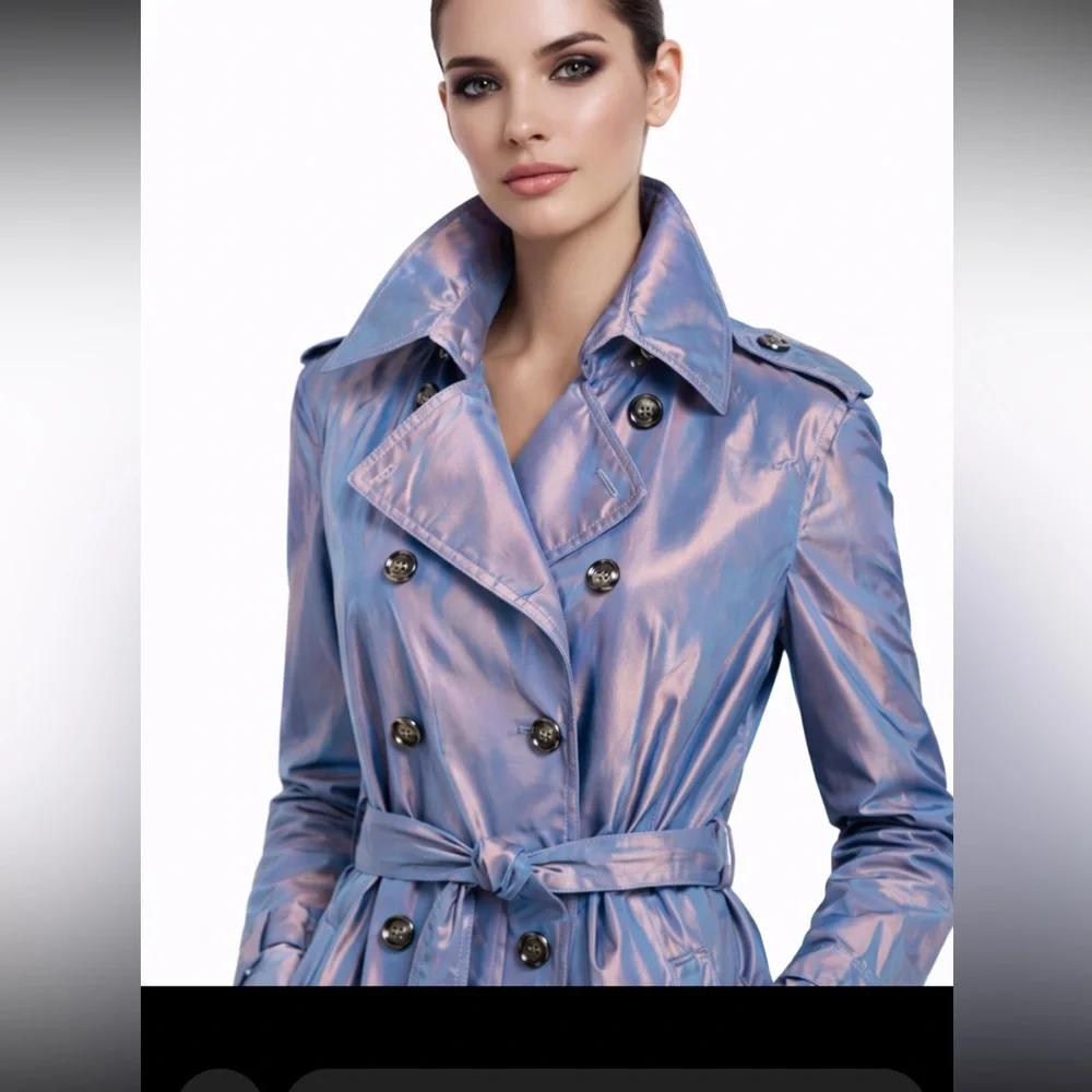 ST. JOHN trench coat Women's Iridescent Jacket - Pink and Blue belted lined